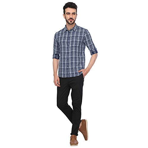 Celio Men's Checkered Regular Fit Casual Shirt (8904231575707_Indigo_XL) 4