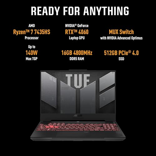 ASUS TUF Gaming A15, 15.6" FHD 16:9, 144Hz 250nits, AMD Ryzen 7 7435HS Mobile Processor, Gaming Laptop (16GB RAM/512GB SSD/RTX 4060/Win 11/Office Home/90WHr Battery/Mecha Gray/2.2 Kg),FA507NVR-LP104WS 2