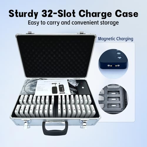 Wireless Tour Guide System,Tour Guide Microphone and Speaker with 32-Slot Charge Case,Simultaneous Translation Interpreting Equipment for Church,Factory,School,Museum,2 Transmitter 32 Receivers 4