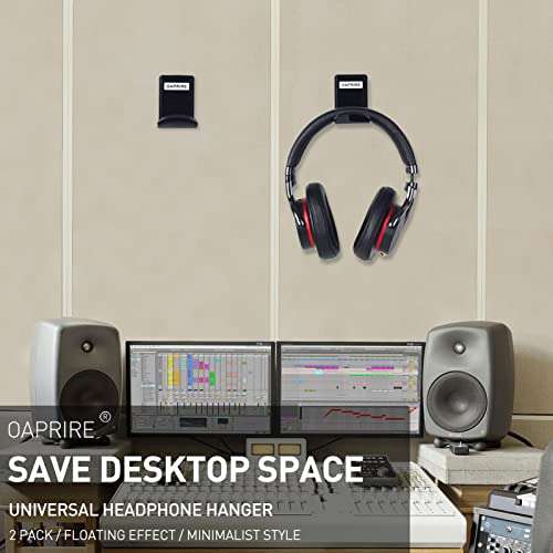 OAPRIRE Headphone Headset Stand Hanger Wall Mount Set of 2 - No Drilling Required Universal Headphone Holder Hook with Cable Clip - Save Desktop Space 3
