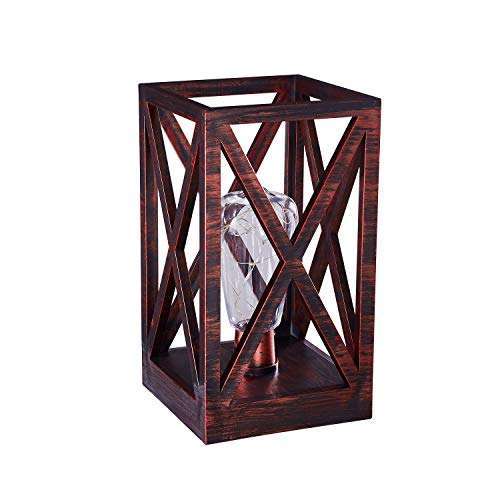 Lantern Decorative with Timer and Fairy Light Lamp - Rustic Farmhouse Lantern Decor,Solid Constructed Battery Powered Vintage Lantern for Table ,Home and Shelf Decor 2