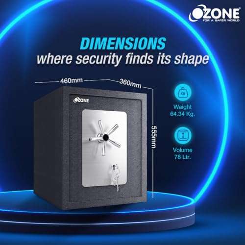 Ozone 78 Litres Anti-Burglary Security Safe with Manual Lock - Safe Box Steel Construction - Ideal for Storage of Cash, Jewellery and More, (Black Structure Matt) (Manual) 4
