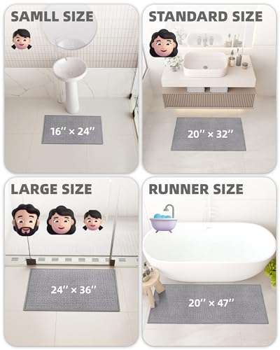 Color&Geometry Grey Bath Room Runner Rug - Non-Slip, Absorbent, Quick Dry, Thin, Washable - 20"x47" Long Bathmat Gray Chenille Carpet for Floor, Shower, Bathtub, Vanity 6