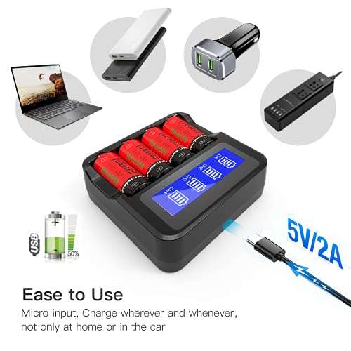 EaseBuy 8-Pack 800mAH 123A Rechargeable Batteries and CR123A Charger Compatible with Arlo VMS3130 VMC3030 VMK3200 VMS3330 3430 3530 Cameras, Flashlight 5