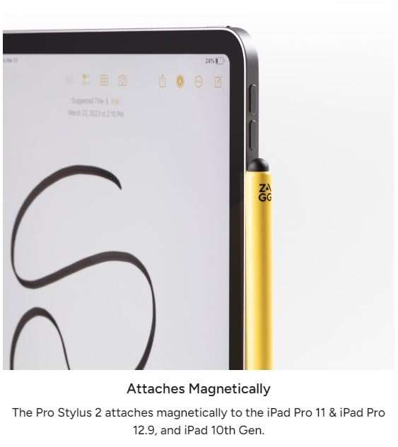 ZAGG Pro Stylus 2 with Active & Capacitive Tips, Palm Rejection, Tilt Recognition, Bluetooth Pairing, Compatible w/iPad Pro 11/12.9 (3,4, & 5 Gen)/Air 10.9/iPad 10.2/9.7/Mini 5/ iPad Air (M2) - Gray 4