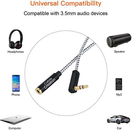 CableCreation Headphone Extension Cable, 3.5mm Male to Female Stereo Audio Extension Cable/90 Degree Right Angle Aux Cable with Gold Plated Connector, 1.5 Feet… 6