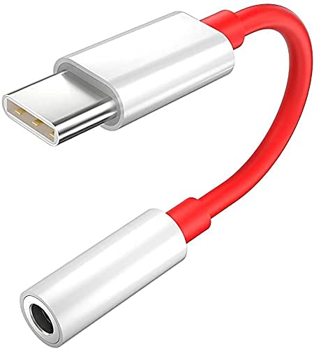 GO SHOPS OnePlus Type C to 3.5 mm Jack Audio Connector Noise Cancelling Headphones Jack Converter Splitter Audio Adapter for One Plus 8T/8/7/7 Pro / 1+6/1+6T, All Pro & Type-C Devices - RED 1