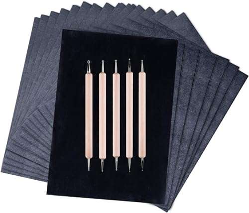 200 Sheets Carbon Paper Graphite Paper Black Carbon Transfer (8.5 x 11.5 inch) with 5 PCS Embossing Styluses Dotting Tools for Wood Paper Canvas Craft 1