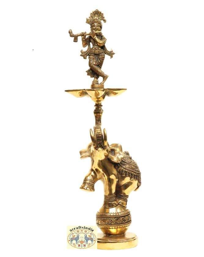 acraftsindia Brass Krishna Elephant Diya Deepak Deepam Diya Lotus Indian Diwali Oil Lamp Pooja Light Puja Decor Lamps Made in India Decorative 4