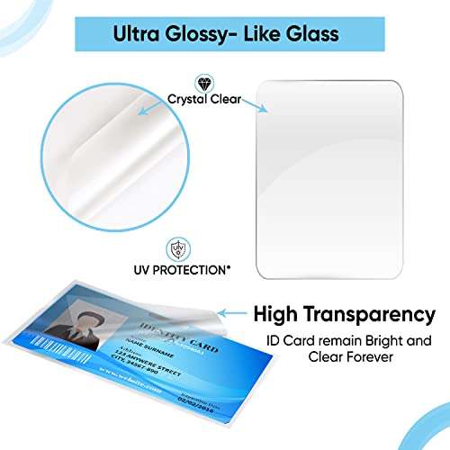 Polycrom Korean 250 Microns (ID Card Size 65mm X 95mm) Lamination Pouch Clear Glossy Thermal Transparent Waterproof 100 Sheets (Home&Office):Identity Card 3