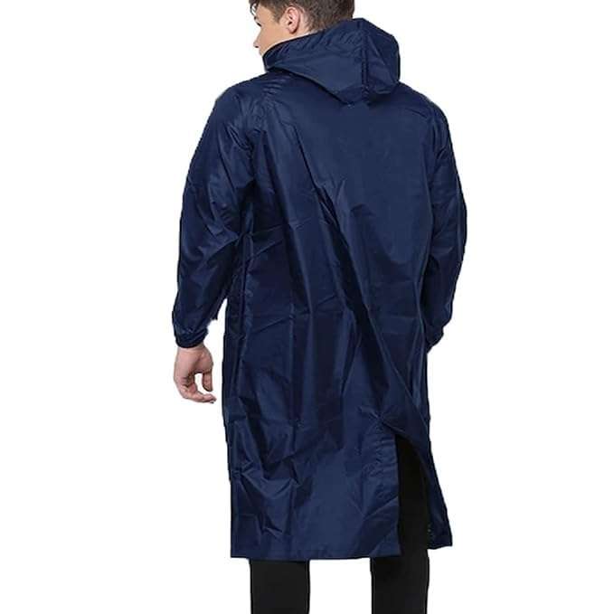 Cool Dealzz Blue Men's Polyester Long Raincoat Poncho with Pockets, Adjustable Cap and Cover- Large Size 3