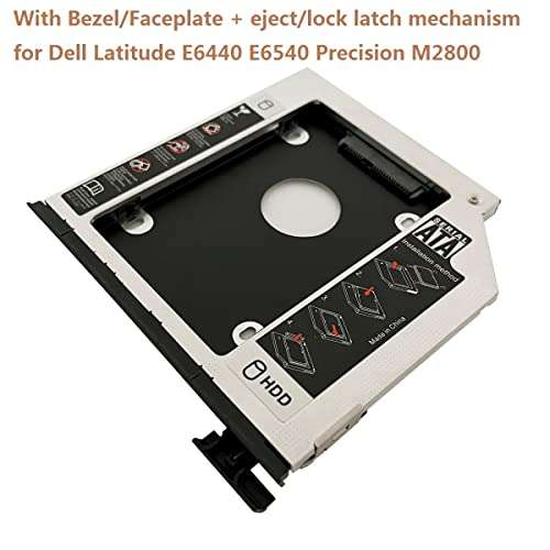 DY-tech 2nd HDD SSD Hard Drive Caddy Frame Tray for Dell Latitude E6440 E6540 with ejector latch and faceplate Bezel 3