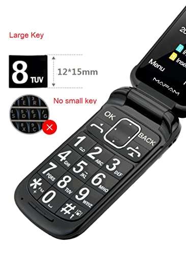 Flip Cell Phone Dual SIM Standby, Folded Senior Mobile Phone Dual Display, Backup Portable Phones w/SOS Fast Dial Quick Call Big Screen Torch Loud Sound FM Radio Easy Using (Black) 2