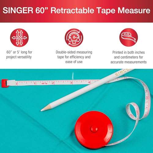 SINGER 60-Inch Retractable Tape Measure for Sewing, Tailoring, Body Measurements and Crafts, Dual-Sided Soft Tape, Compact Red Case 5