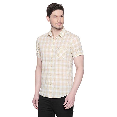 Mufti Men's Checkered Slim Fit Shirt (MFS-10569-J-WHITE- White Khaki XL) 3