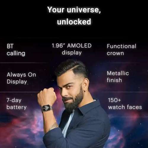 Noise ColorFit Ultra 3 Bluetooth Calling Smart Watch with Biggest 1.96" AMOLED Display, Premium Metallic Build, Functional Crown, Gesture Control with Silicon Strap (Jet Black) 2