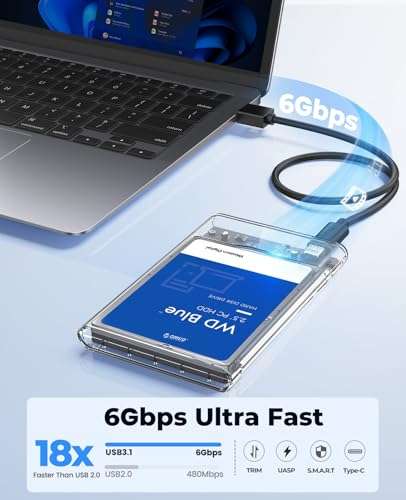 ORICO 2.5" External Hard Drive Enclosure, SATA III to USB Type-C for HDD/SSD - Tool Free Installation, Transparent Design, Supports UASP and up to 4TB [Hard Drive NOT Included] 3
