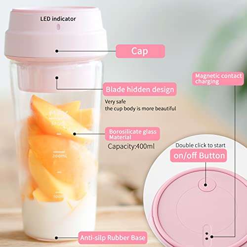 17PinHut Portable Blender, Personal Blender, With USB Magnetic contact charging, 14 oz Smoothie Blender, Anti-silp Rubber Base, One-handed Drinking Mini Blender for Shakes and Smoothies 3