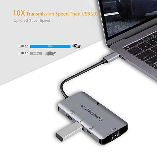 USB C Hub, CableCreation 6 in 1 Aluminum USB Type C to HDMI, Ethernet, USB C PD Charging, SD TF Card Reader, USB 3.0 Adapter, Compatible with MacBook Pro 2019/2018, iPad Pro 2018, Galaxy S10/S9, LG G5 6