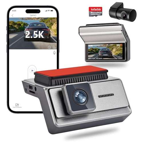Dash Cam Front and Rear - 1080P UHD Car Camera with 64GB Card, Night Vision, Wi-Fi, GPS, 3.16'' IPS Screen, 160° Wide Angle, 24H Parking Monitor 1