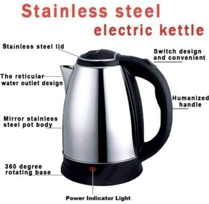Dweezhet Stainless Steel Kettle 2 Litre, Silver & Black Colour Used for Boiling Water, Making Tea and Coffee, Instant Noodles, Soup etc 5