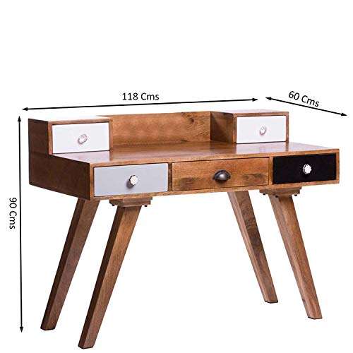DAINTREE Solid Sheesham Wood Computer Study Table Multi Drawer Home & Office Desk with 5 Drawers (Natural, White) 5