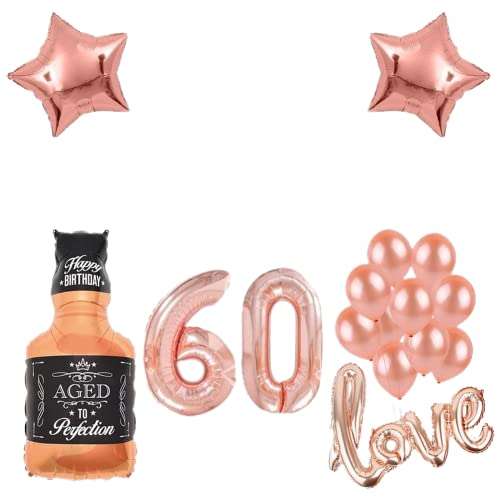 Pop the Party 60th Birthday Decoration Set with Banner, Love, Star, Latex,60 Digit and Aged to Perfection Balloon 1