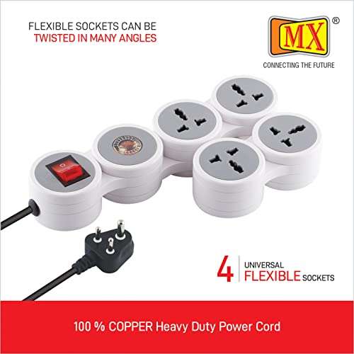 MX Extension Board with Spike Protector - 4 Universal Sockets, 15A/16A/20A Spike Guard, 1.5m Extension Cord, Illuminated Circuit Breaker Master Switch (3321_1.5mtr) 6
