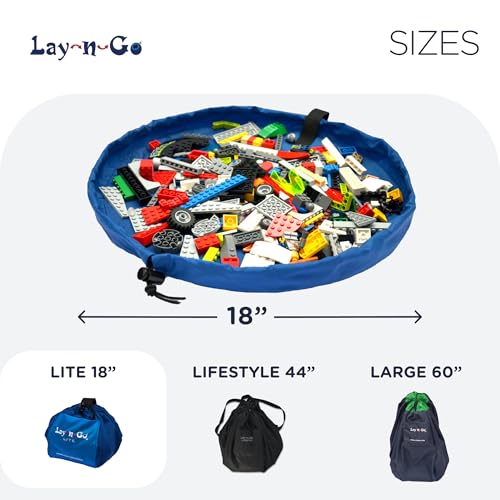 Lay-n-Go 4-in-1 Drawstring Toy Storage Organizer Mat - Durable Machine Washable Drawstring Bag for Lego & Other Toys - Easy-to-Clean Pull String Bag w/ 4 Mesh Pockets & Raised Lip (18", Red/Blue) 6