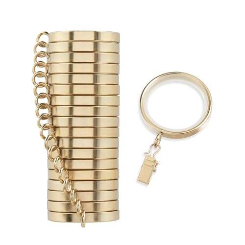 MODE Cambria Designer Series - Premium Easy Glide 18 Count Curtain Rings - Metal with Smooth, Quiet Nylon Inserts with Clips - 2 inch Diameter (1-5/8 inch Inside Diameter) - Brushed Gold 1