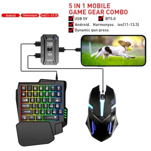 YOVDA One Handed Gaming Keyboard and Mouse Combo, with Gaming Mouse Converter, Rainbow Backlit 25 Keys Portable Small Mechanical Feel Keyboard Support Customize Button, for Android, PC Gamer 2