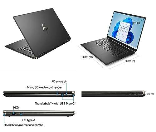 HP Spectre 2 in 1 16" 3K 400NITS Touch-Screen Laptop Intel EVO 14 CORE I7 13700H 2xTHUNDERBOT4 Fingerprint Reader Pen Included Nightfall Black Win11 W/HDMI (16GB RAM | 2TB SSD) 6