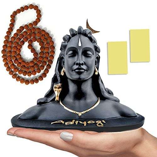 A&S Ventures Adiyogi Miniature Statue with Free Rudraksha Mala and Double-Sided Tape On Base for Car Dashboard Home Decor, Gift & Puja 1