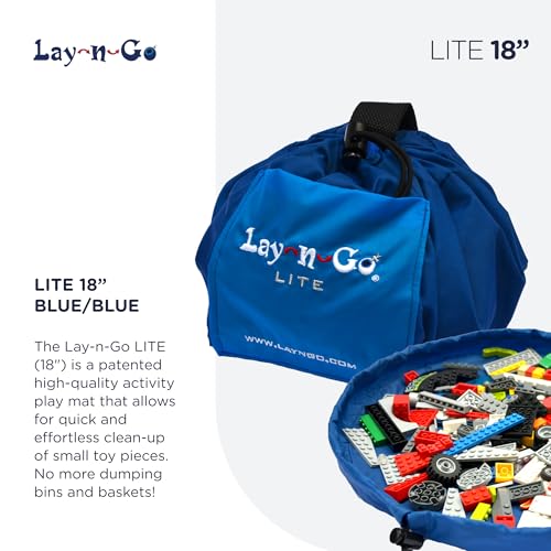 Lay-n-Go 4-in-1 Drawstring Toy Storage Organizer Mat - Durable Machine Washable Drawstring Bag for Lego & Other Toys - Easy-to-Clean Pull String Bag w/ 4 Mesh Pockets & Raised Lip (18", Red/Blue) 3