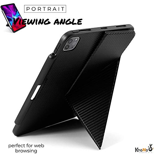 KHOMO iPad Case Pro 12.9 Case 4th Generation 2020 with Pencil Holder - Dual Origami Series - Horizontal and Vertical Stand - Supports Apple Pen Charging - Charcoal Black, KHO-1683, KHO-1683, KHO-1683, KHO-1683 5