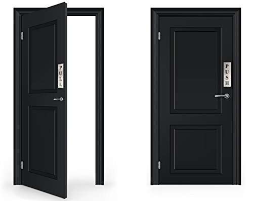 EKRON Push Pull Metal Sign Stickers Self Adhesive Stainless Steel Push & Pull Signage Board for Glass Wooden Doors/Office Hospital Mall Gate Sticker Combo (Silver) 2