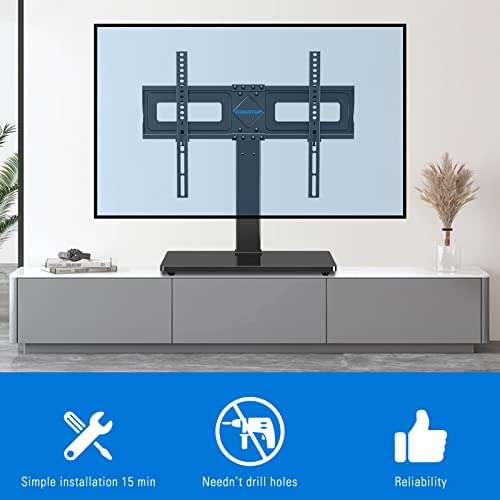 MOUNTUP Universal TV Stand, Table Top TV Stands for 37 to 65, 70, 75 Inch Flat Screen TVs, Height Adjustable, Tilt, Swivel TV Mount with Tempered Glass Base Hold up to 88lbs, Max VESA 600x400mm MU0031 5