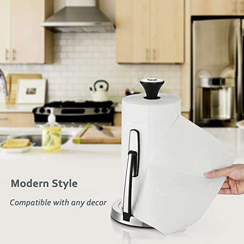 Paper Towel Holder, Lycklig Tension Arm Kitchen Roll Dispenser Stainless Steel Paper Towel Holder Stand with Weighted Base, Ideal for Kitchen & Dining Room 2