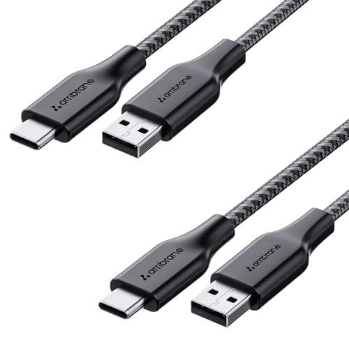 Ambrane Braided Type C Fast Charging Cable (Pack Of 2) Unbreakable 3A 1.5M For Smartphones,Tablets,Laptops & Other Type C Devices,Pd Technology,480Mbps Data Sync,Quick Charge 3.0 (Rct-15 Combo)-Black 1