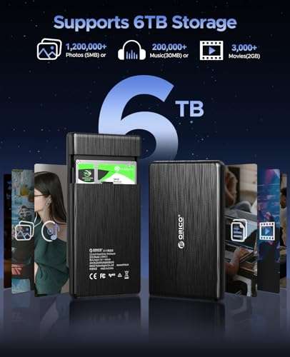 ORICO 2.5 External Hard Drive Enclosure, SATA III to USB Type C for HDD/SSD Below 9.5mm Thickness, Tool Free Installation, [Supports UASP] - Black 5