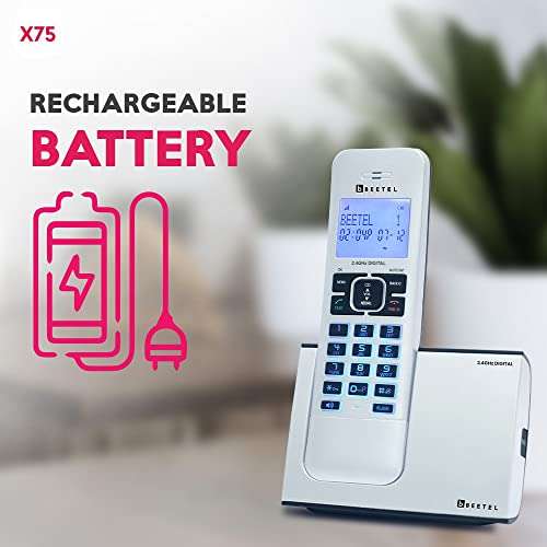 Beetel Newly Launched X75 2.4Ghz Cordless Landline,Dual Mode DTMF/FSK,1 Line 7 Segment LCD Display & Blue LED Backlit,Illuminated Keypad,2 Way Speaker Phone,6 Step Ringer Volume Control (Silver)(X75) 6