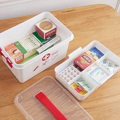spiritchemtech Portable Double Layers Rectangular Medicine Cabinet Household First Aid Kit Medical Box 5