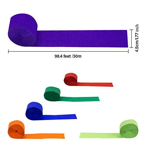 98.4 Feet Crepe Paper Streamers | Pack of 9 Color Rolls | Party Rainbow Decorations in Red, Orange, Yellow, Green, Blue & Purple | Fun Colorful Birthday, Booth Backdrop, Wedding Ceremony, Festival & Event Decor 3