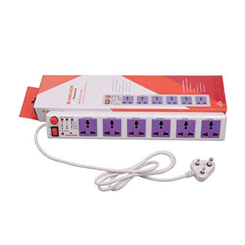 Anchor by Panasonic 6 way Universal Socket with Single Switch | 6 Way Extension Board with 1.5 Mtr Extension Cord | Multi Plug Socket for Home Wall, Office (22579) 6