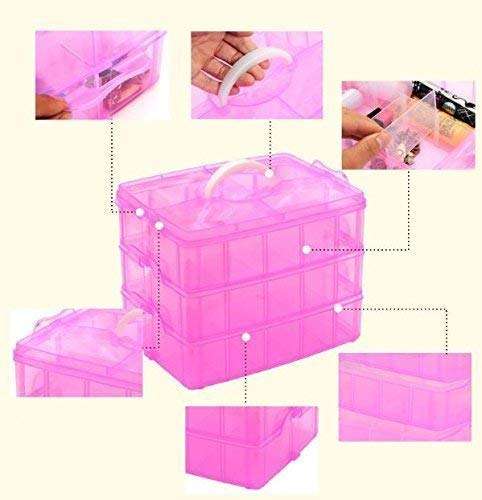 REETIK FASHION HUB 3 Layers 30 Grid Detachable Desktop Storage Box Transparent Plastic Storage Box Jewelry Organizer Holder Cabinets for Small Objects (30 Grid/Multicolor) 3