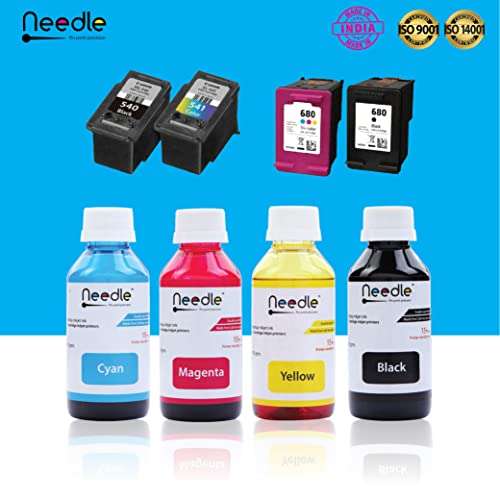 Needle High Yield Inkjet Cartridge Ink Refill Compatible for HP and Canon Cartridge Printers (3 x Black) 3
