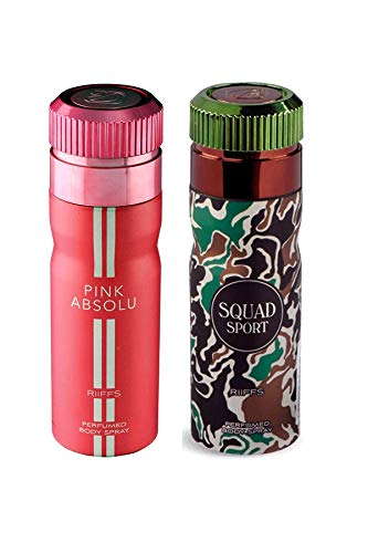 COMBO Riiffs PINK ABSOLU + SQUAD SPORT Perfume Deodorant spray 200ml Each (pack of 2)