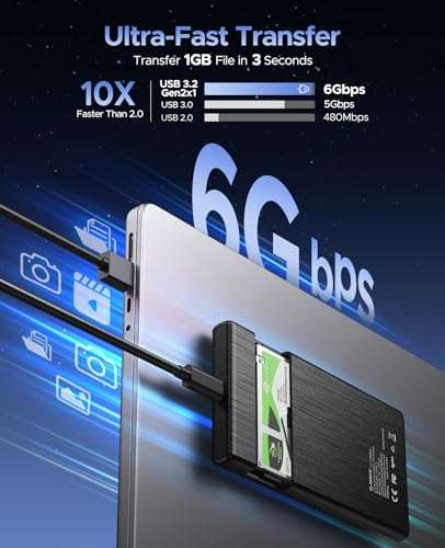 ORICO 2.5 External Hard Drive Enclosure, SATA III to USB Type C for HDD/SSD Below 9.5mm Thickness, Tool Free Installation, [Supports UASP] - Black 2