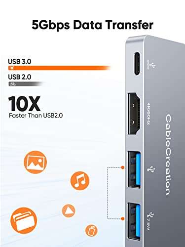 iPad Pro USB C Hub, CableCreation 5 in 1 Microsoft Surface USB C Hub Adapter with 4K HDMI, 3.5mm Headphone Jack, USBC 100W PD Charging 5Gbps USB, iPad Headphone Adapter Multiport for iPad 5