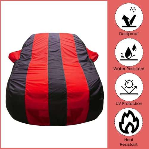 AutoFurnish ARC Red Car Cover - Maruti Suzuki Baleno | Water Resistant | Stripe Design | Triple-Stitched | Dust and Heat Protection | 190T Taffeta | Elastic Bottom| Heavy Buckle | Mirror Pockets | Stylish Car Accessories (Red) 3